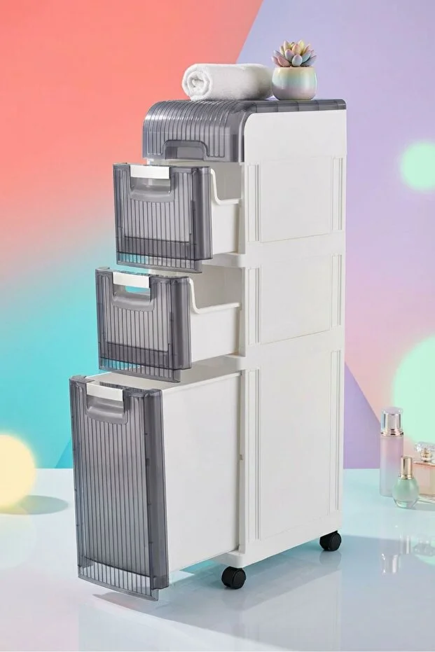 Tekerlekli 3 Çekmeceli Dekoratif Dolap Beyaz, 20 cm × 37.5 cm × 92.5 cm